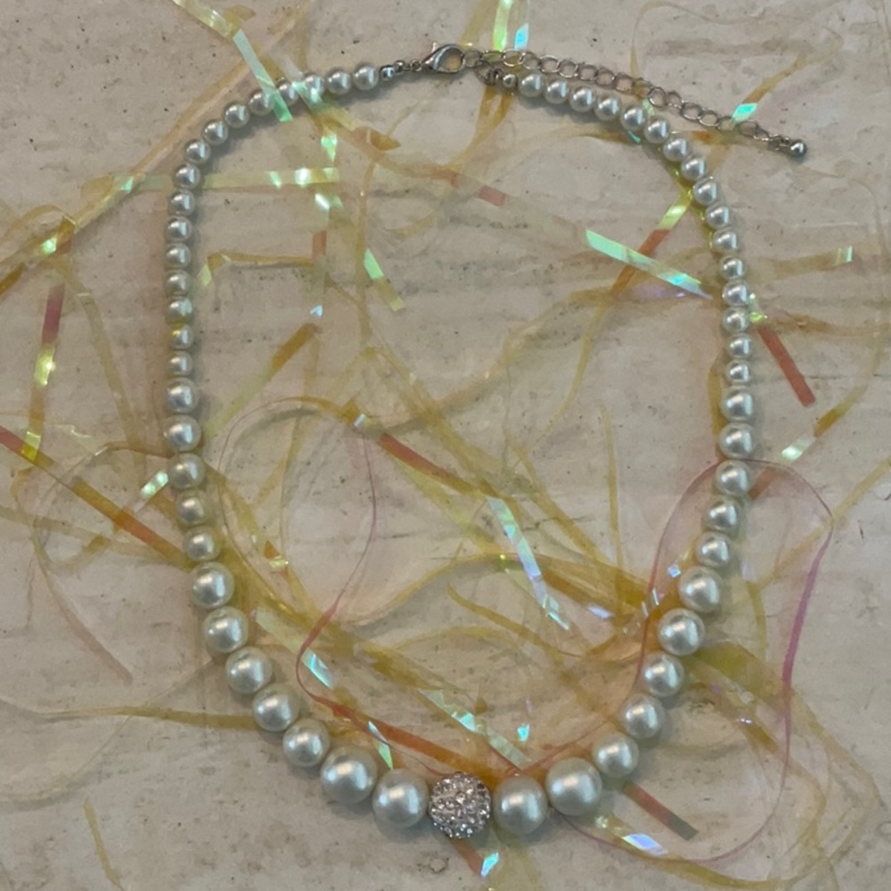 Pearls Necklace Rhinestones Bead Faux Pearl Vintage
